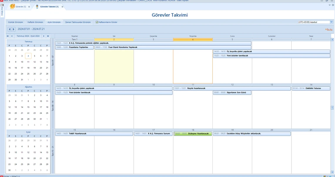Görev ve Faaliyet Takvimi
