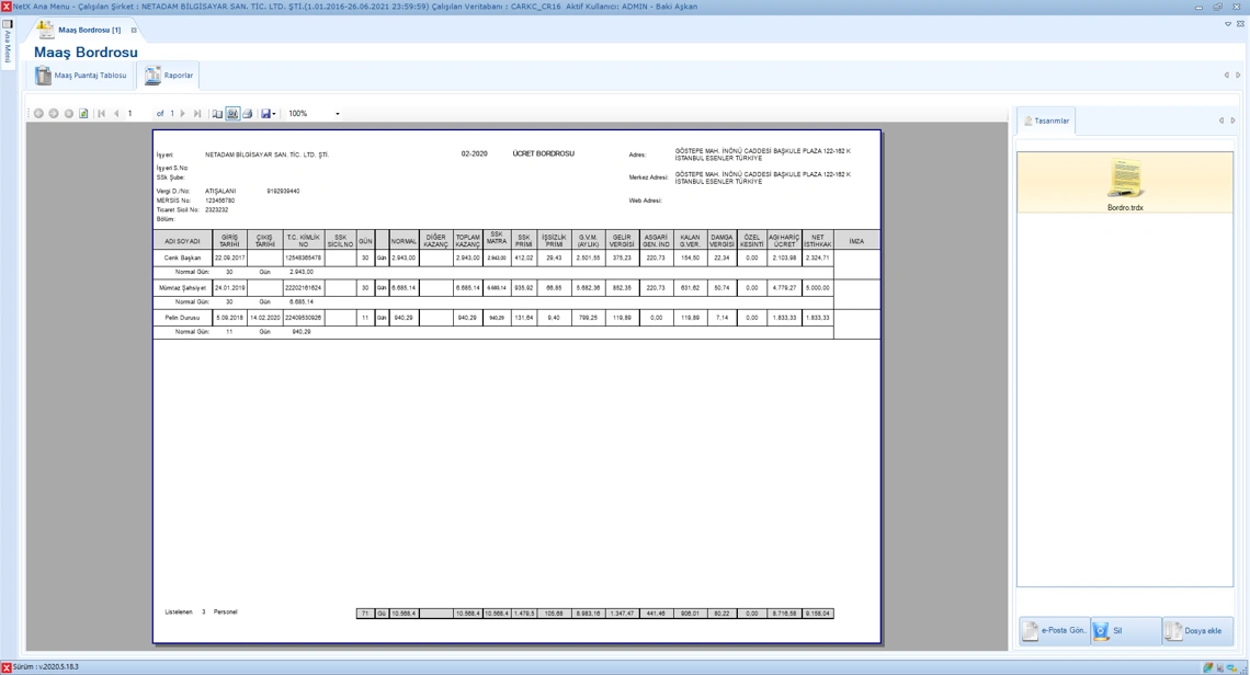 Personel maaş bordrosu örneği – brüt maaş, SGK kesintileri, gelir vergisi ve net ücret hesaplama tablosu