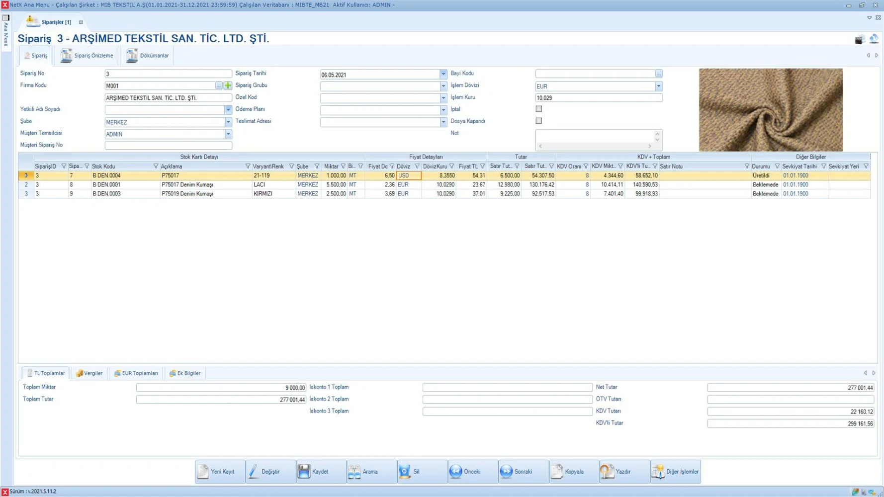 Net-X Woven Sipariş Modülü
