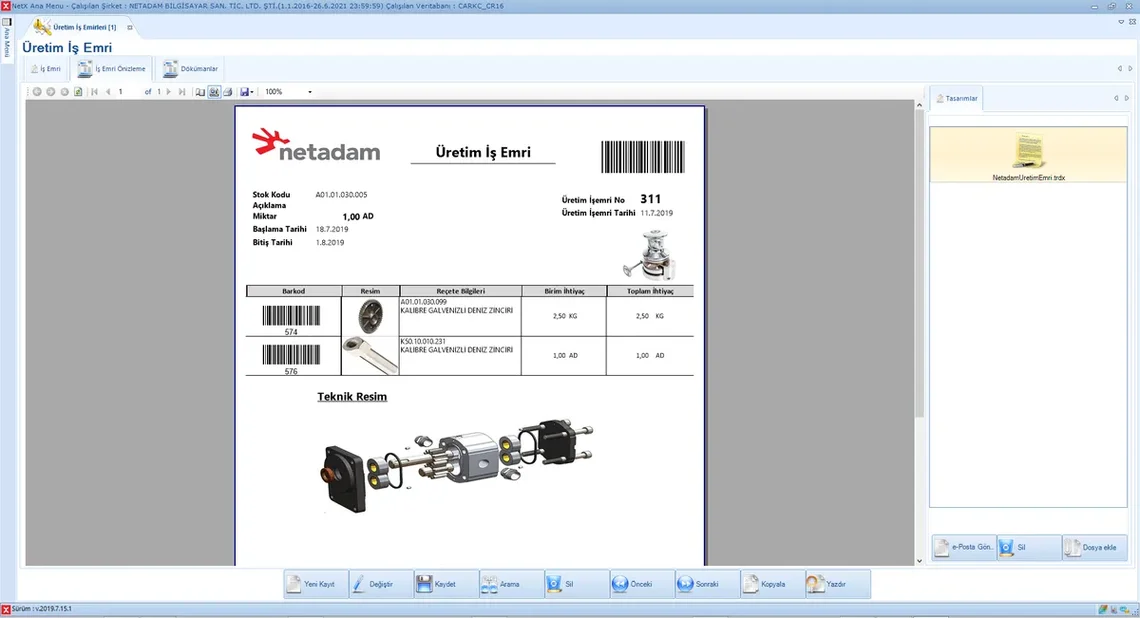 Üretim takip programı ile iş emri oluşturma, barkodlu üretim takibi ve teknik resim entegrasyonu tek ekranda yönetilebilir.