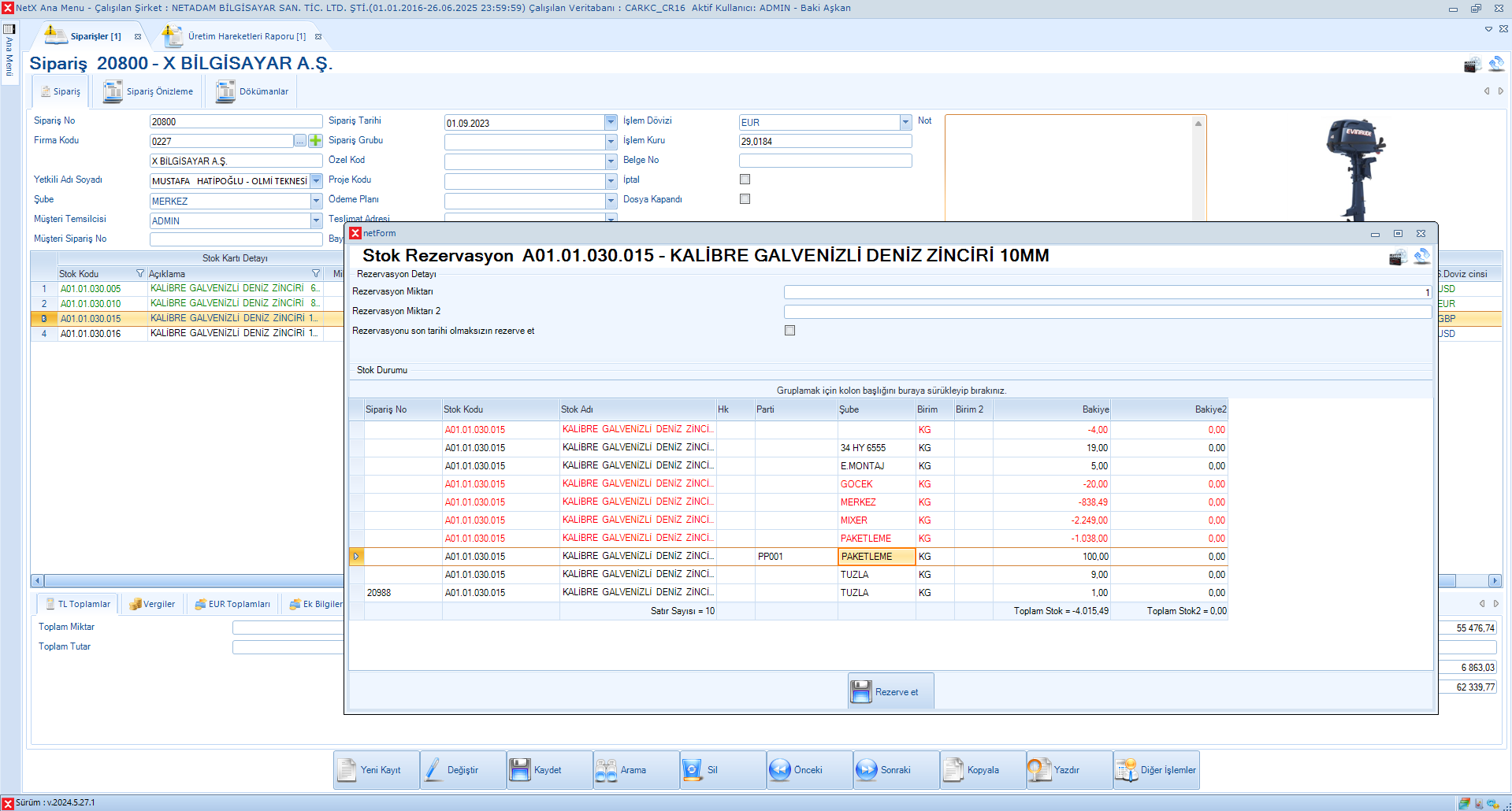 Sipariş Rezervasyon