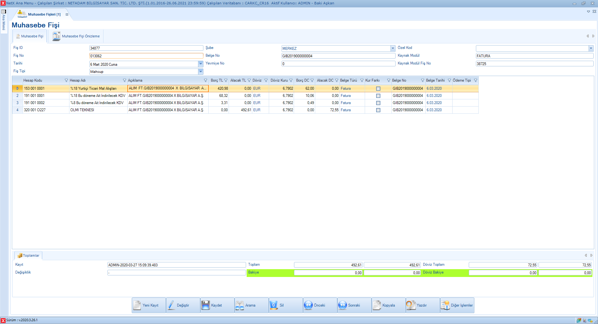 Muhasebe Fişi Örneği