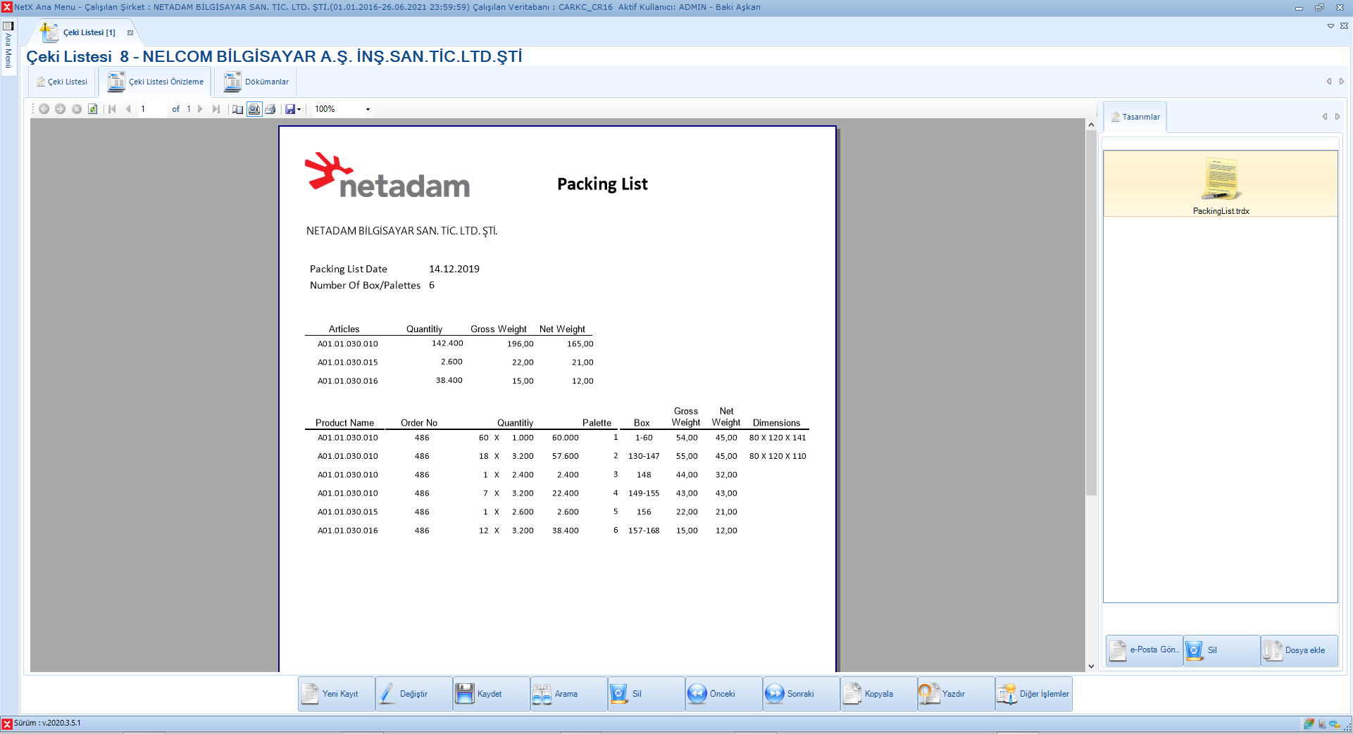 Çeki Listesi Örneği