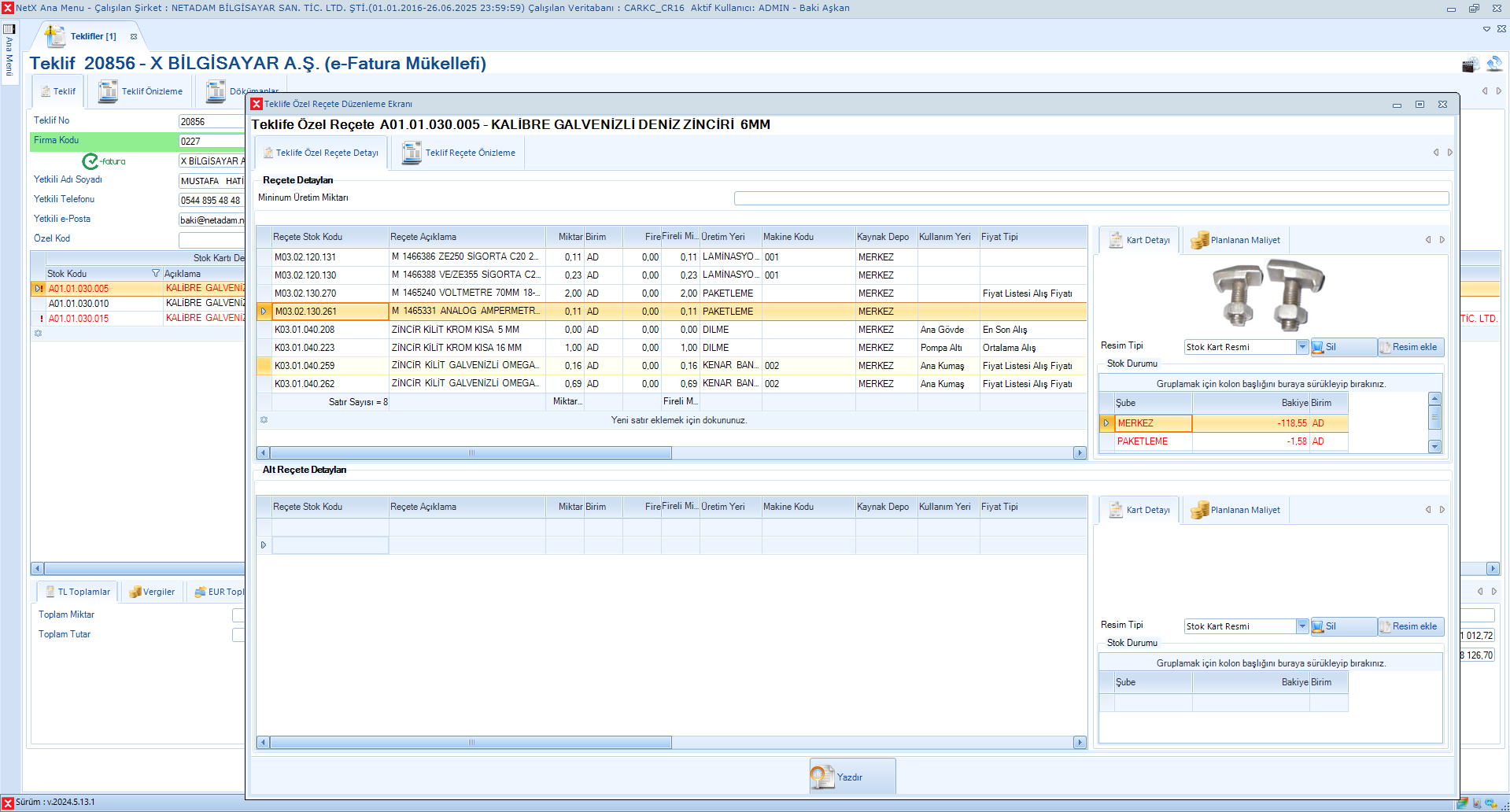 Teklife Özel Reçete Ekranı
