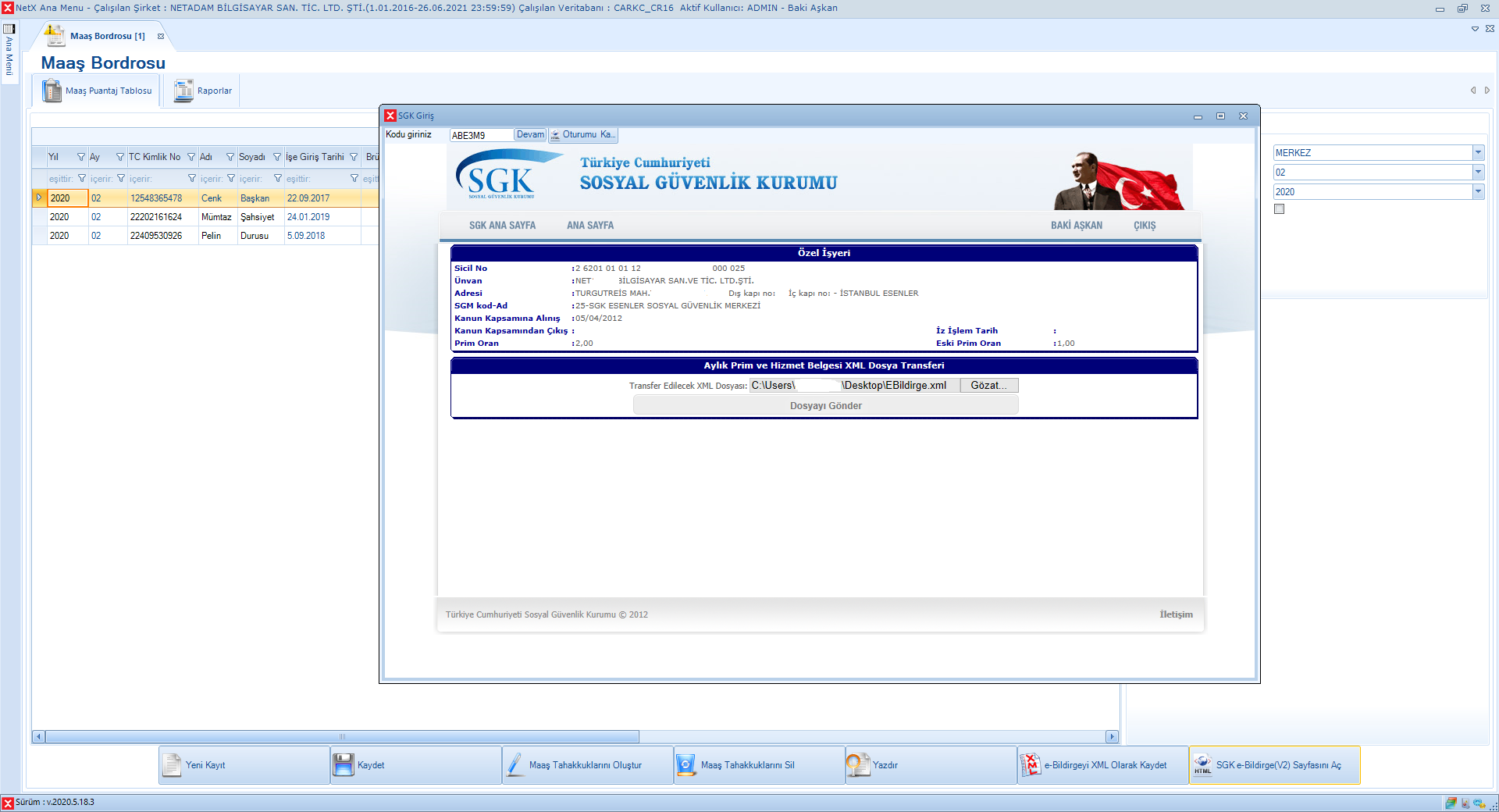 SGK XML Yükleme