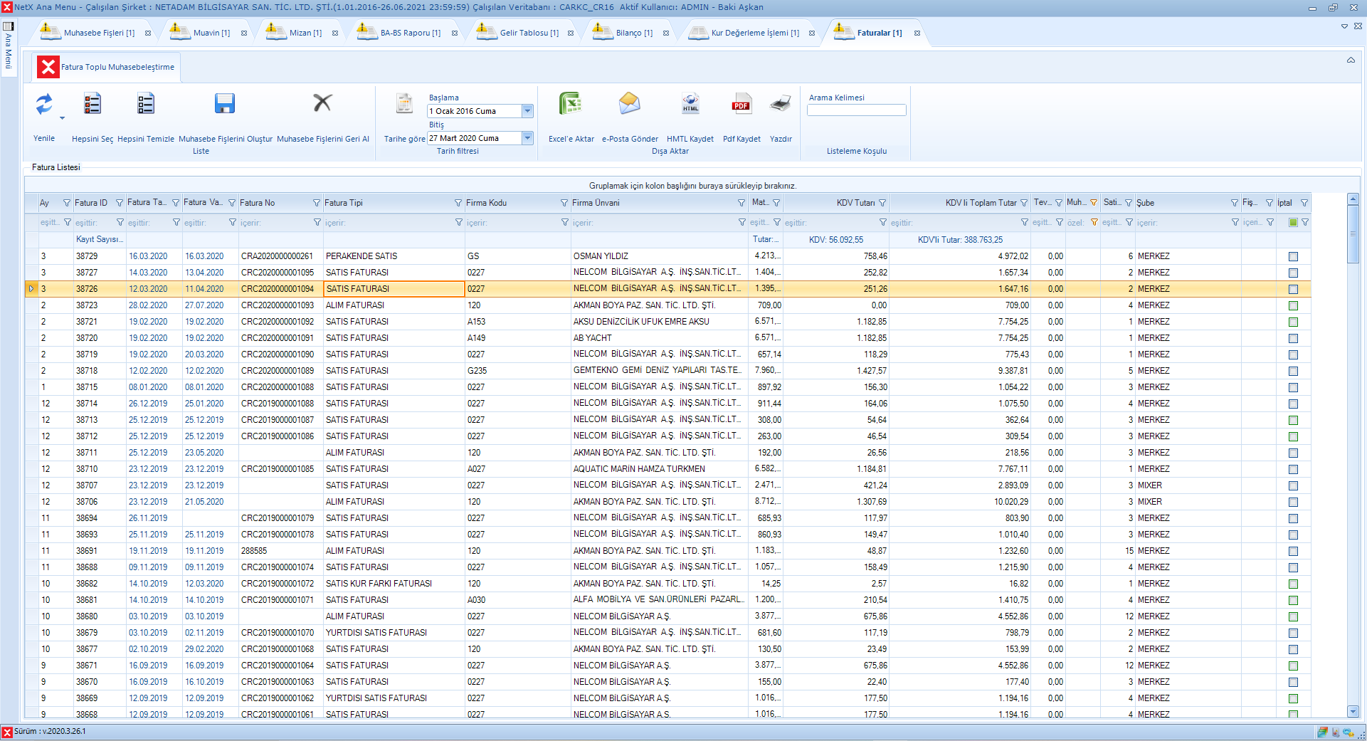 Faturaları Toplu Muhasebeleştirme