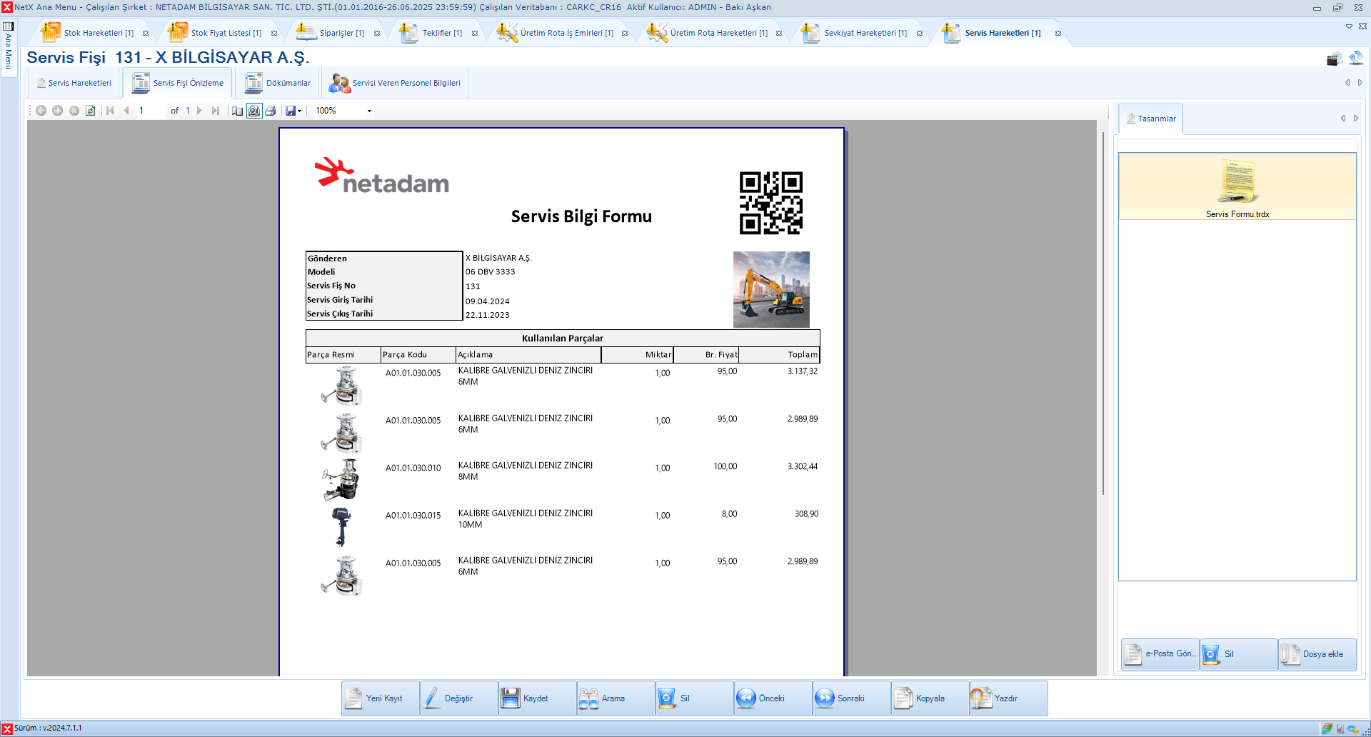 Barkodlu Servis Formu Örneği