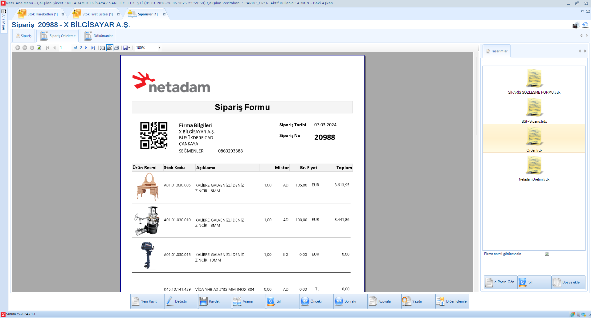 Barkodlu Siparş Formu Örneği