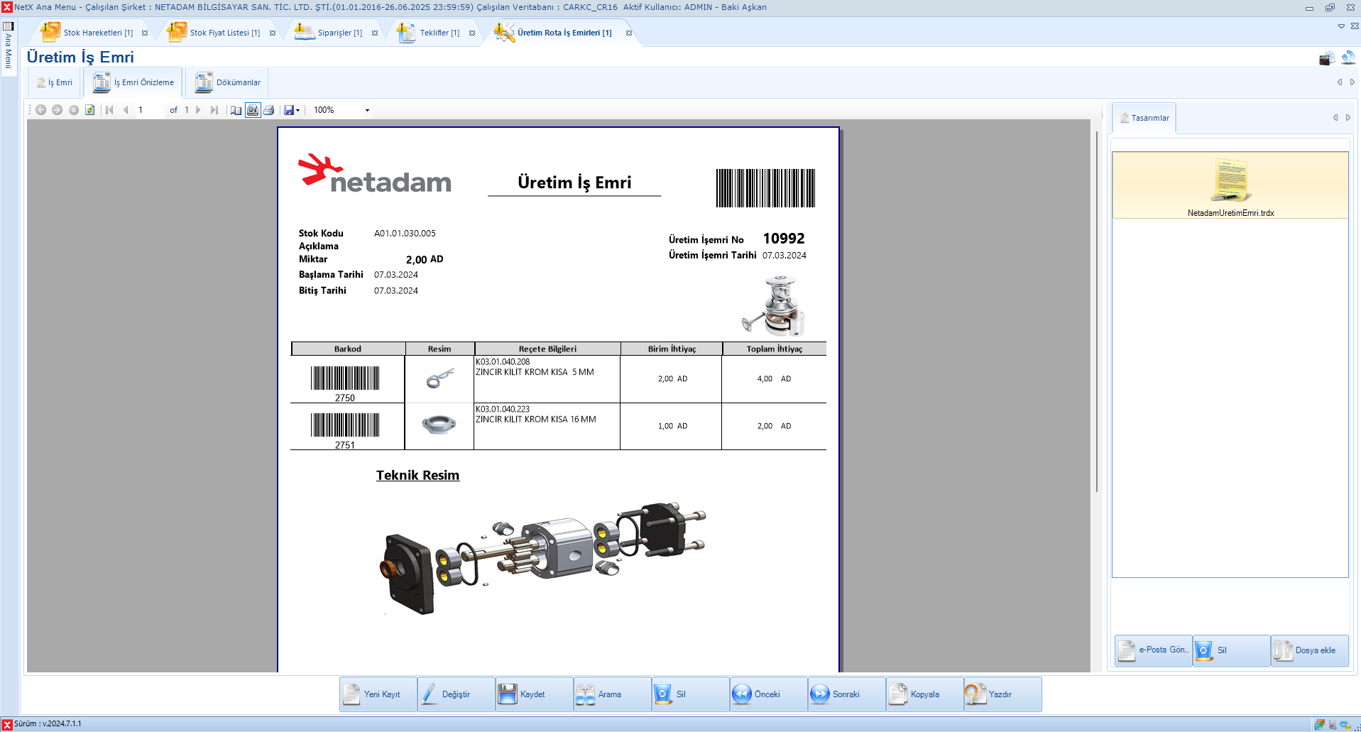 Barkodlu Üretim İş Emri Örneği