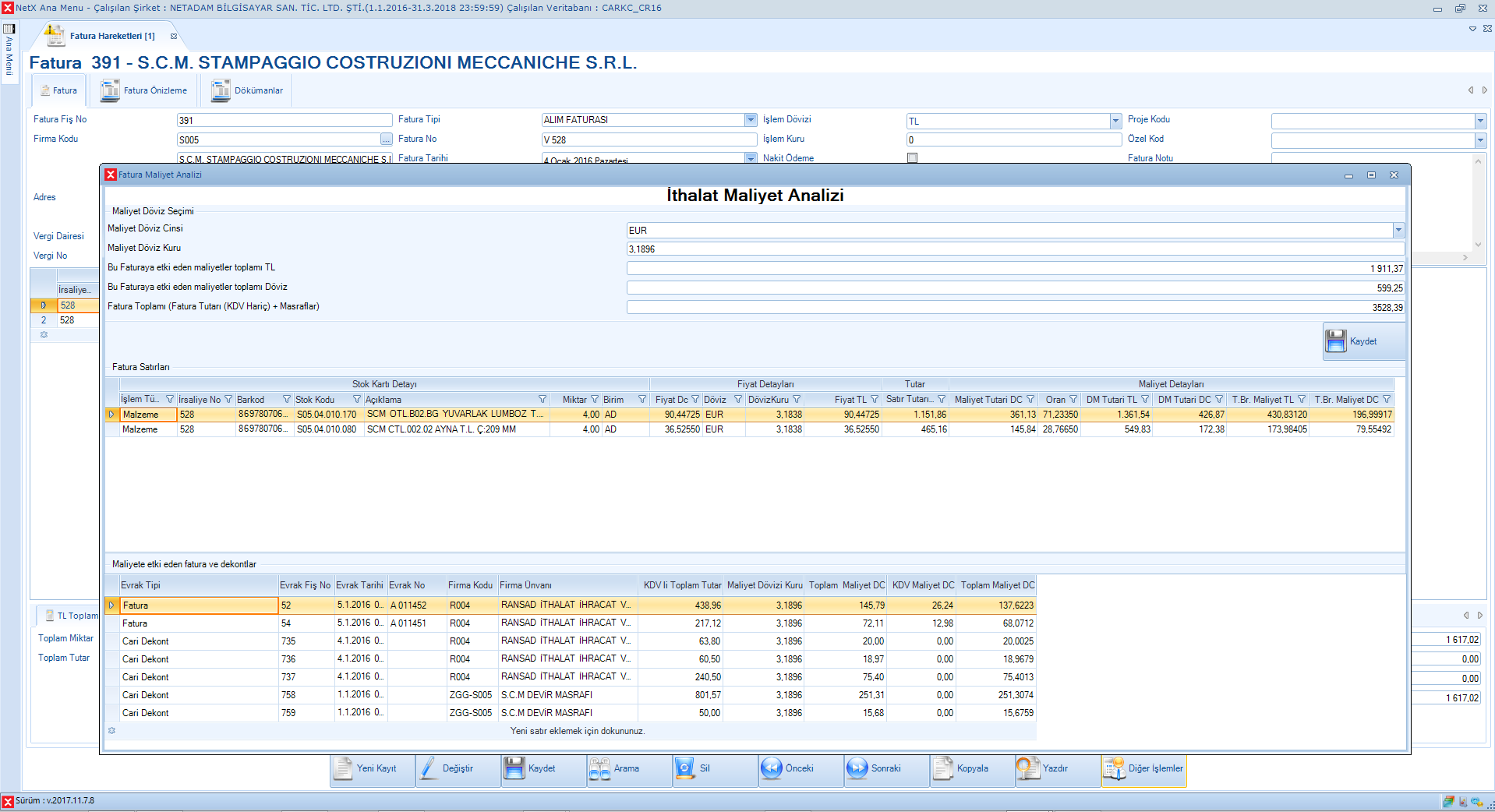 İthalat Maliyetleri Giriş Ekranı