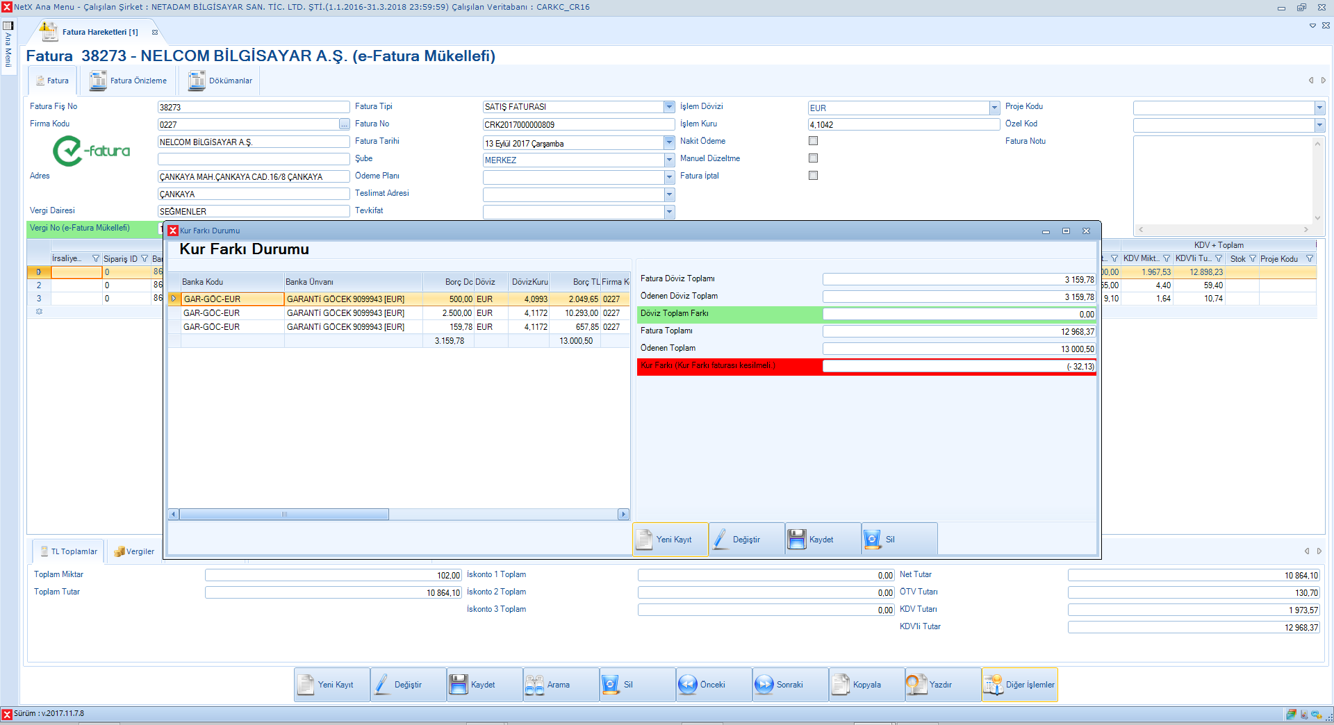 Kur Farkı Hesaplama
