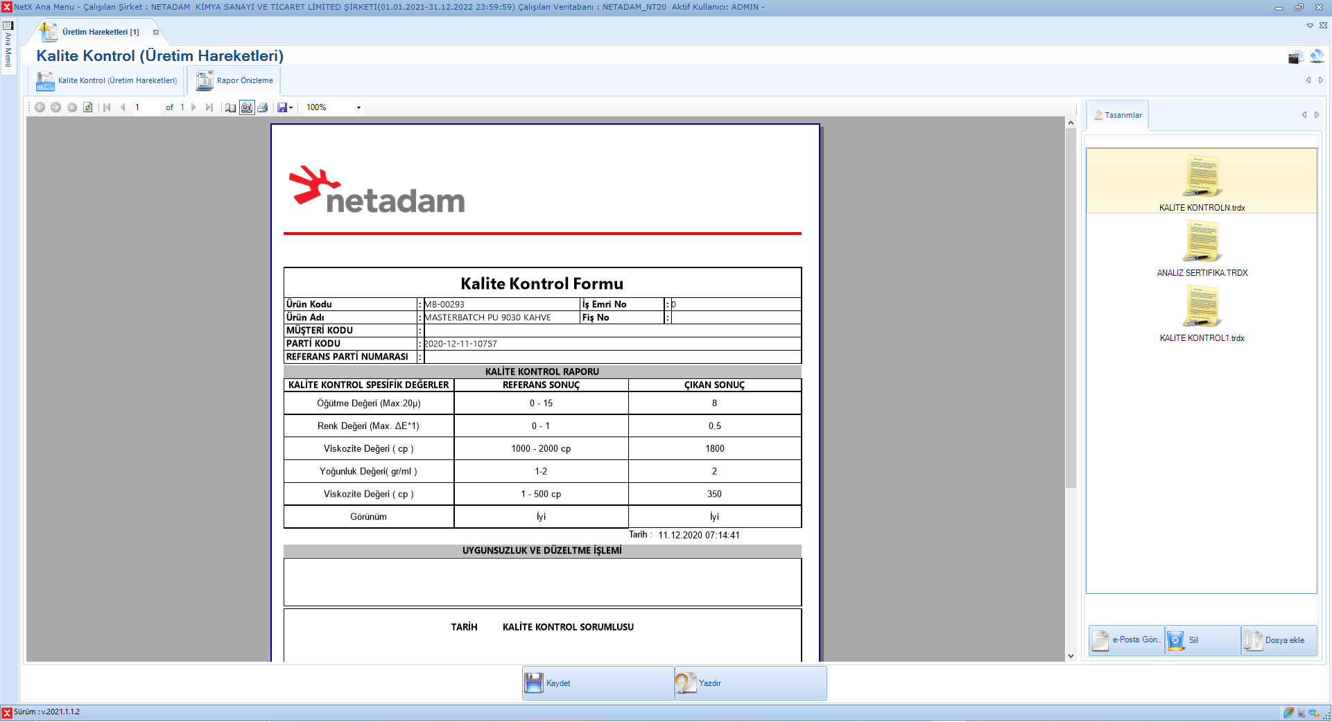 Kalite Kontrol Formu Örneği