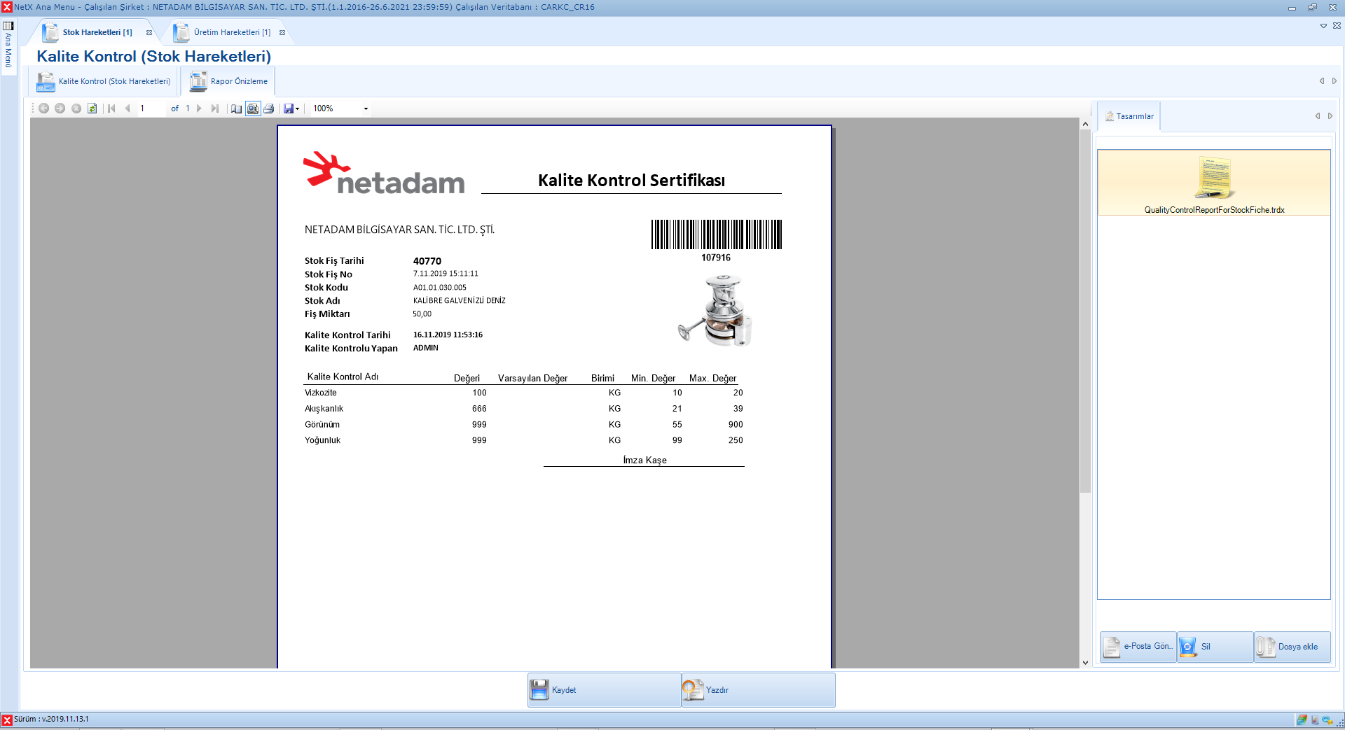 Kalite Kontrol Sertifikası Örneği
