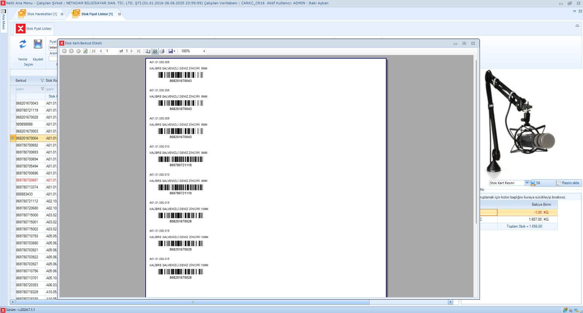Mamül Barkod Etiketi Örneği
