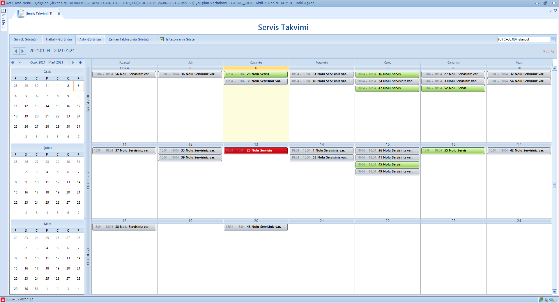 Servis İş Emri Takvimi