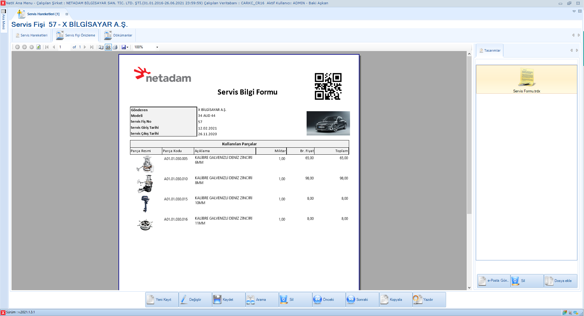 Servis Bilgi Formu Örneği