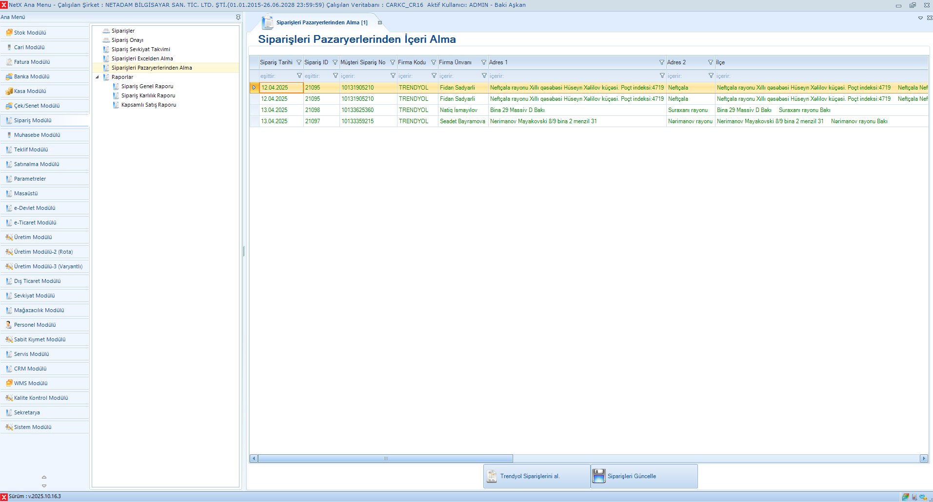 Trendyol Pazaryeri Siparişlerini İçeri Alma Örneği
