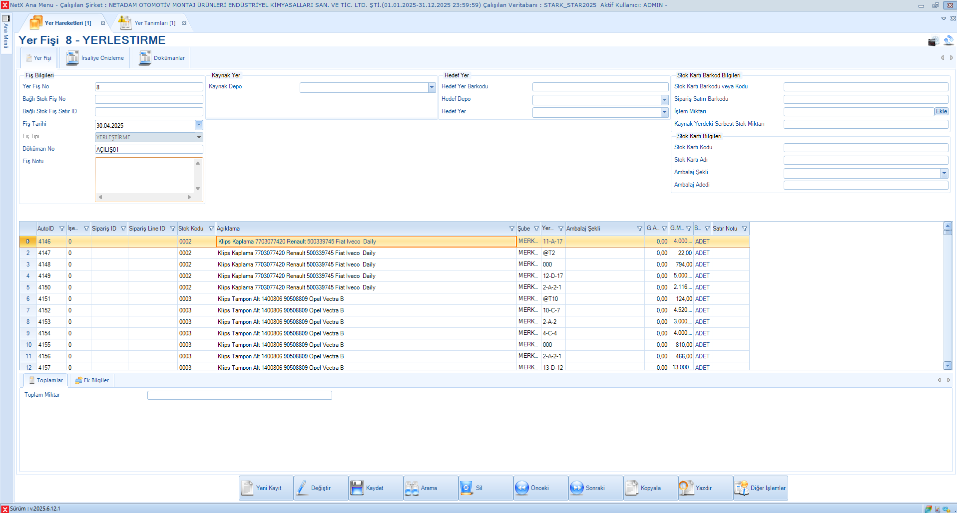 WMS Depo Raf Yerleştirme Fişi