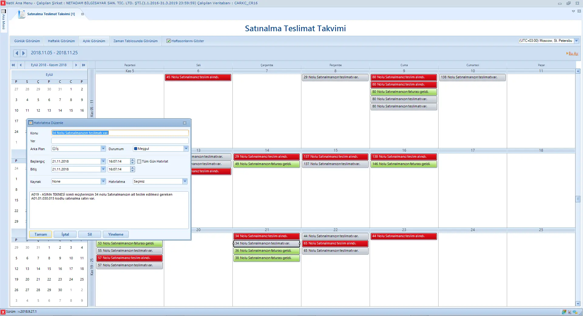 Satın Alma Teslimat Takvimi
