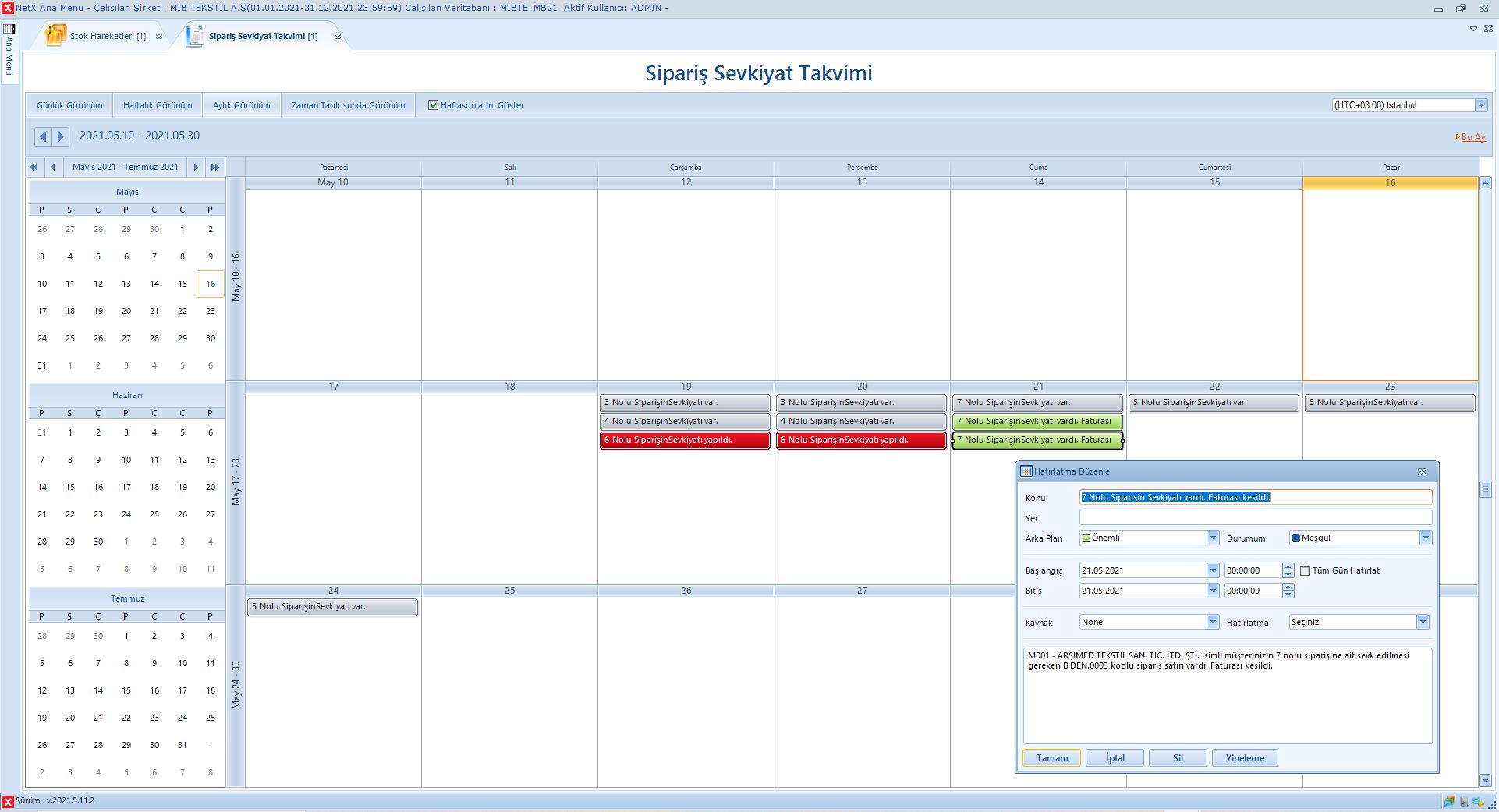 Dokuma Kumaş Siparişleri Sevkiyat Takvimi ve Planlaması