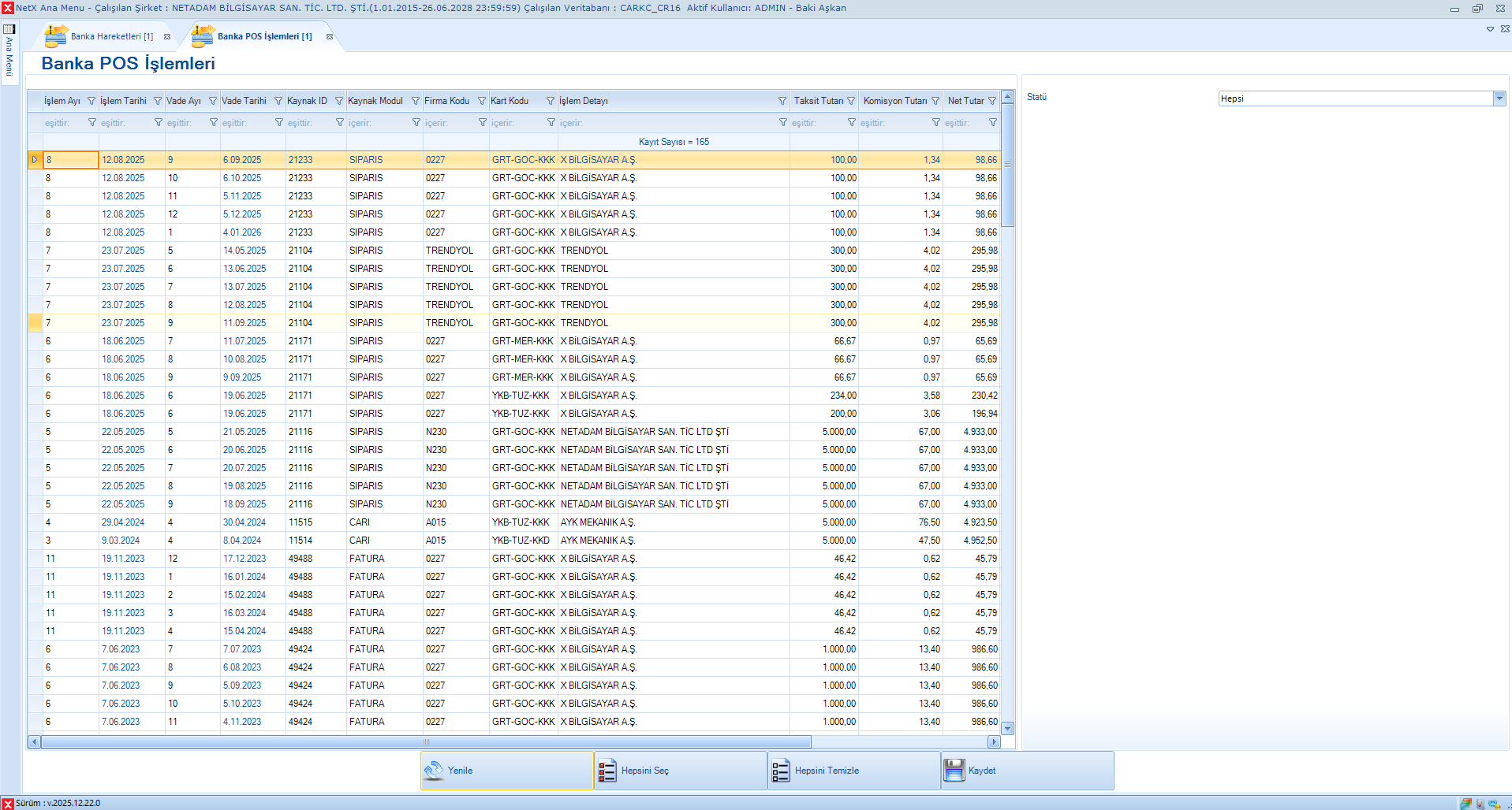 Banka POS Hareketleri