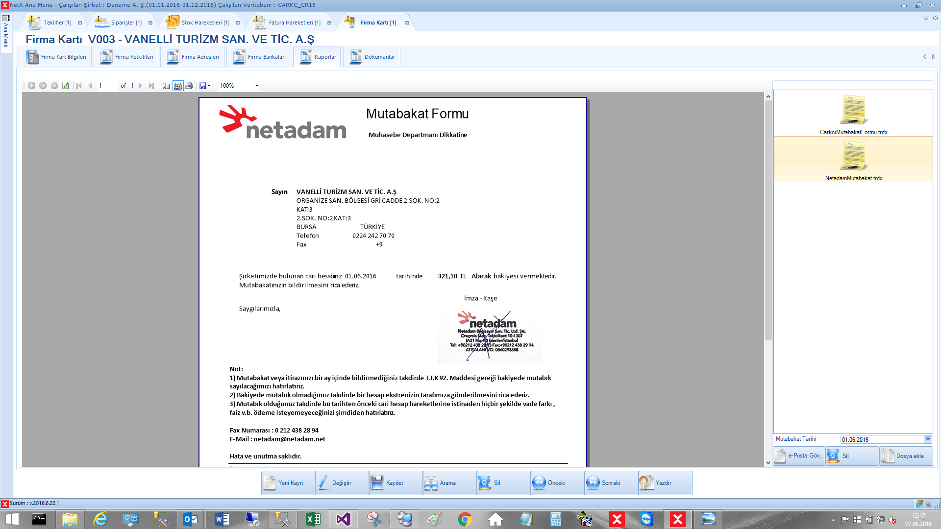 Cari Mutabakat Formu Örneği