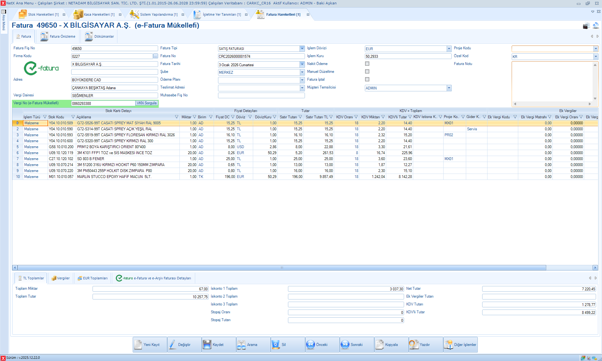 Fatura Giriş Ekranı