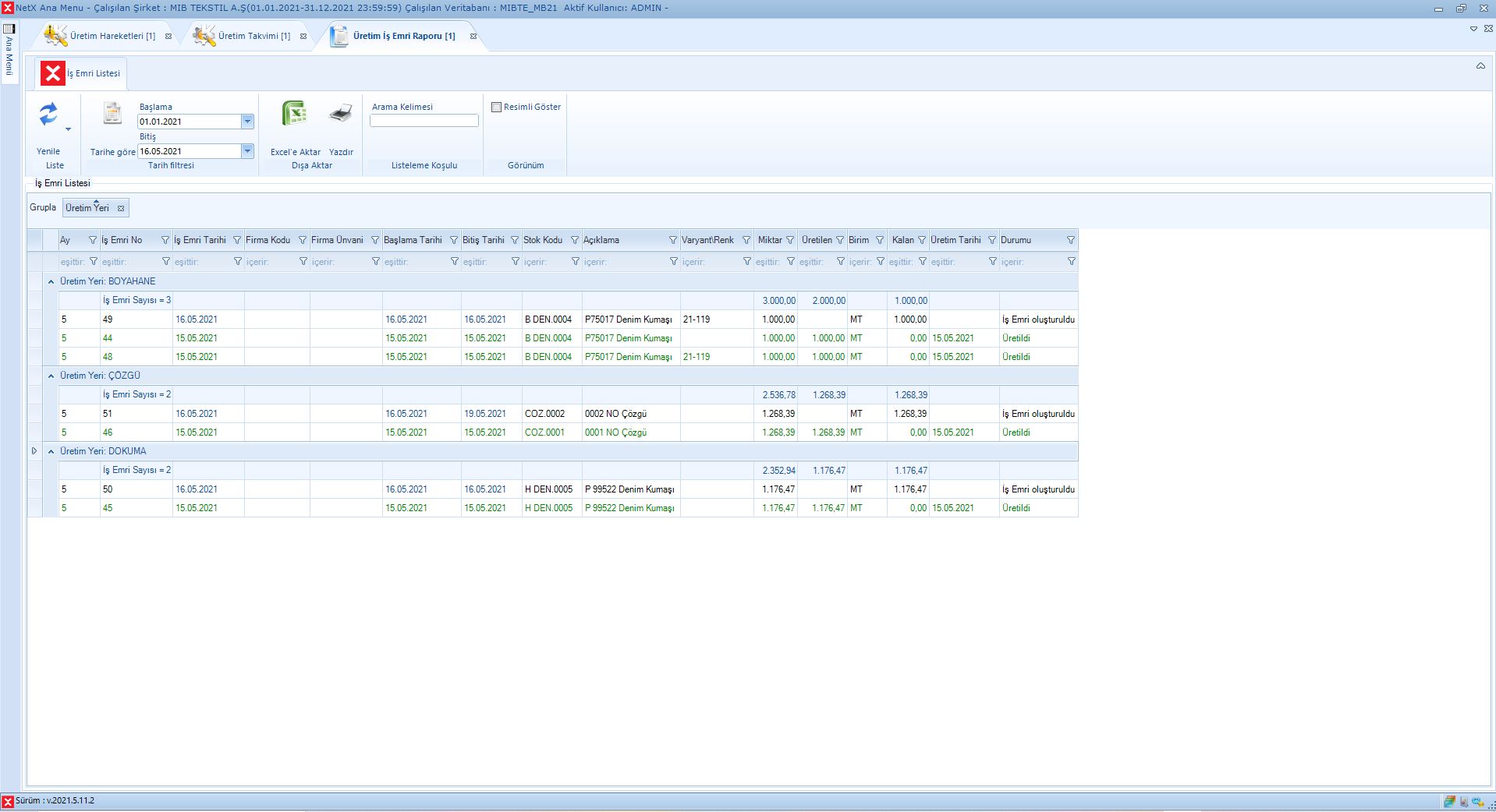 Dokuma Üretim Raporu