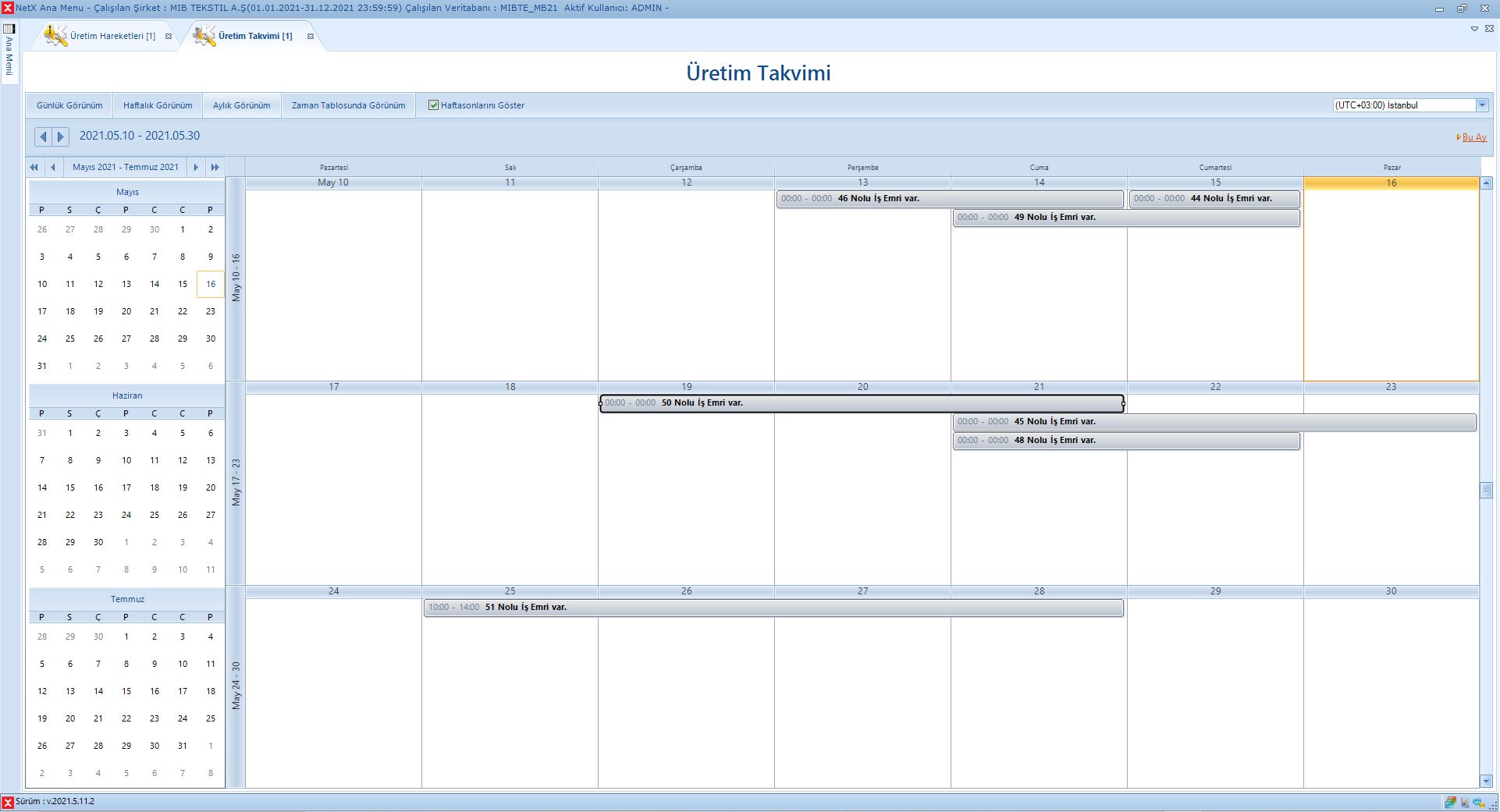 Dokuma Üretim Takvimi