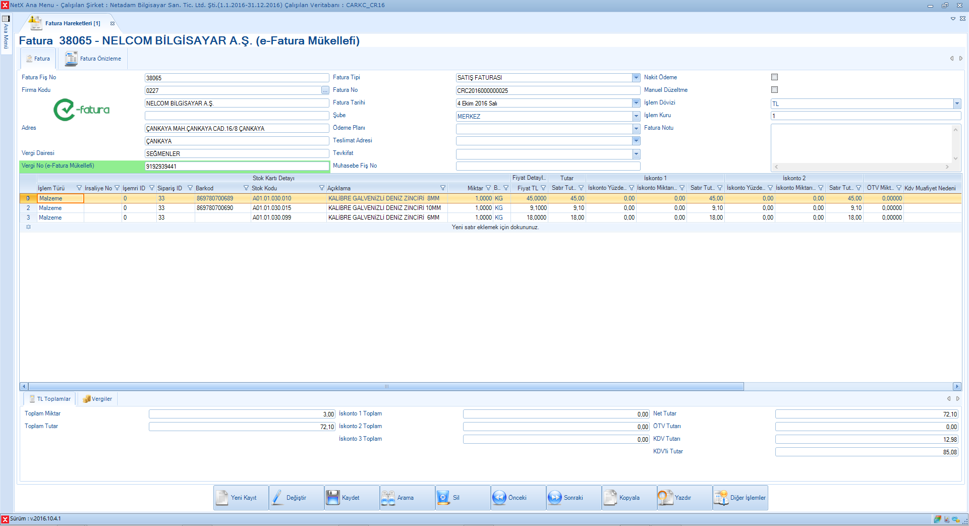 Fatura Giriş Ekranı