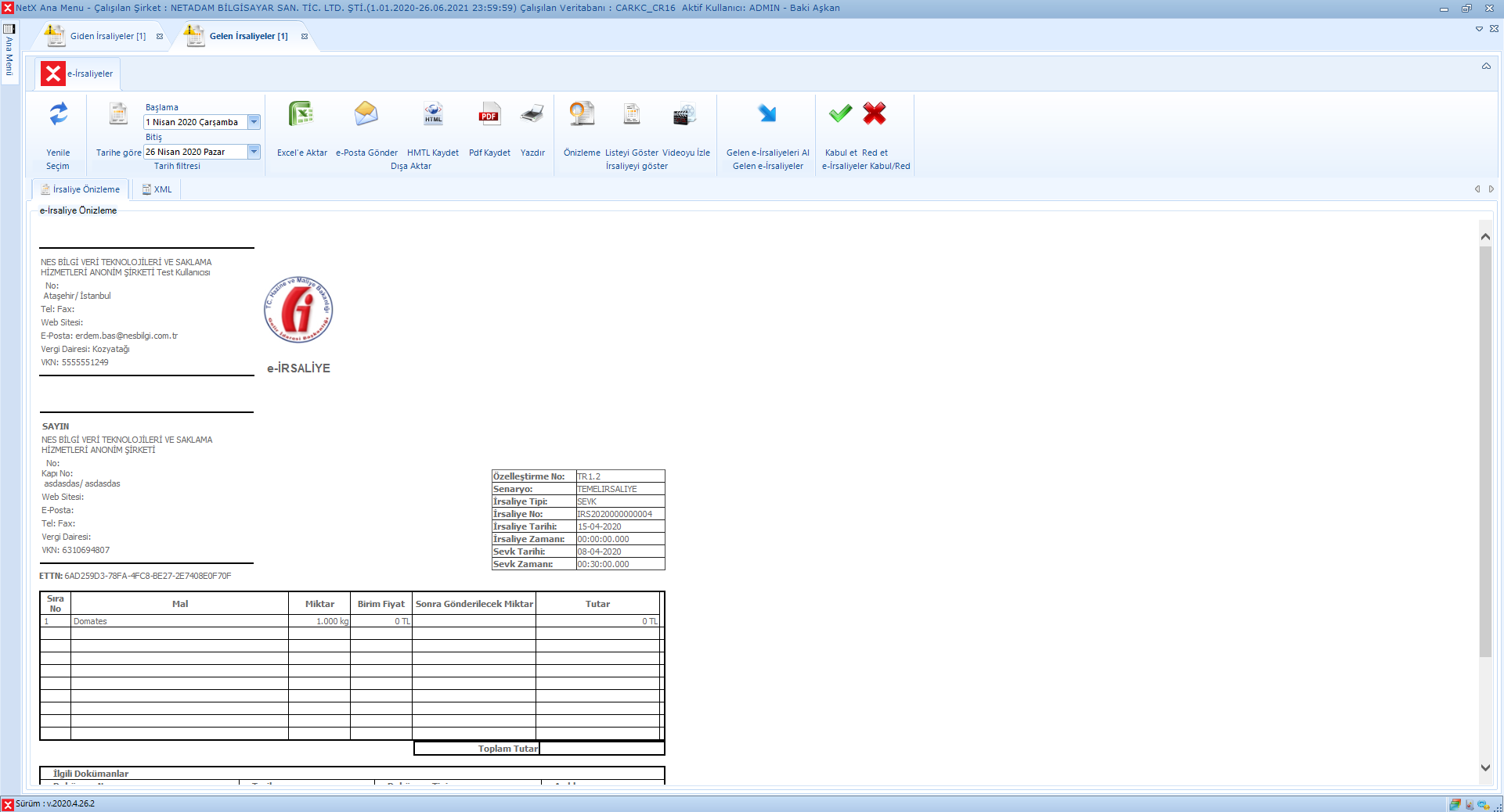 Gelen İrsaliye Önizleme