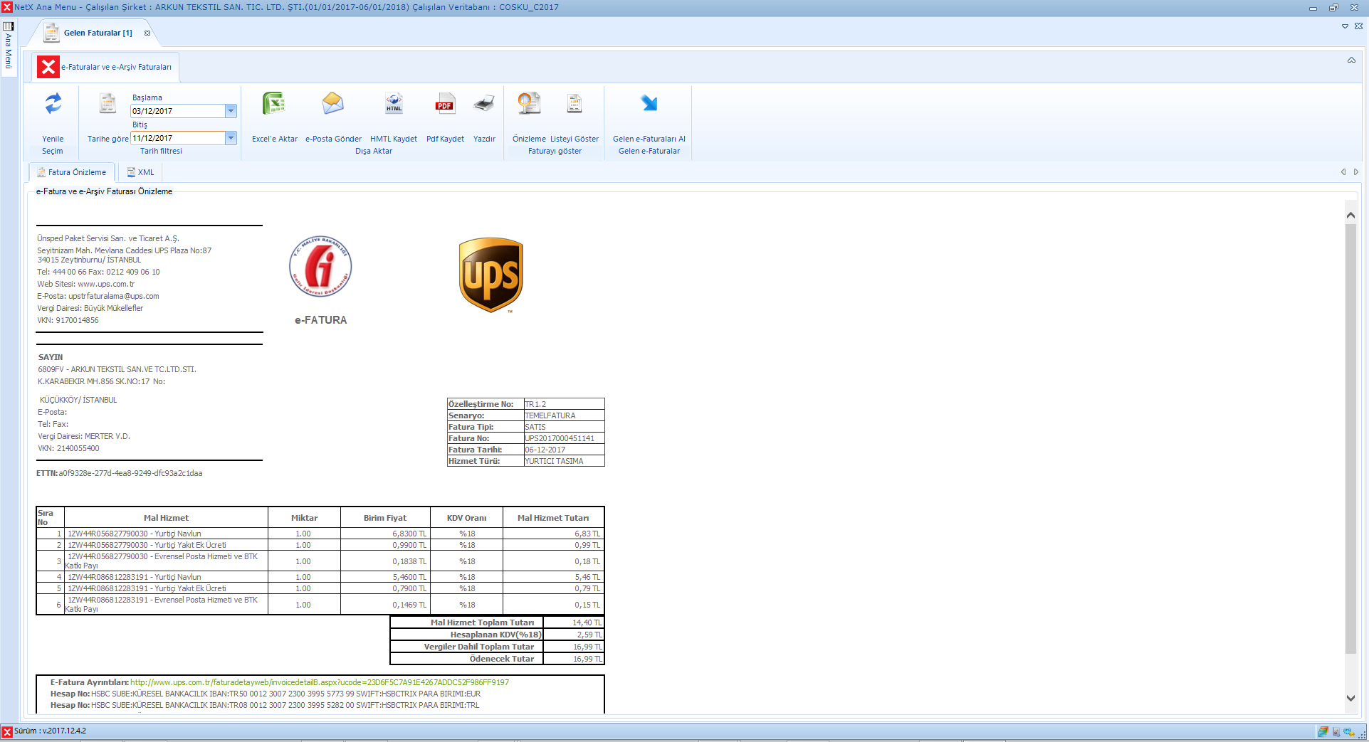 Gelen e-Fatura Önizleme