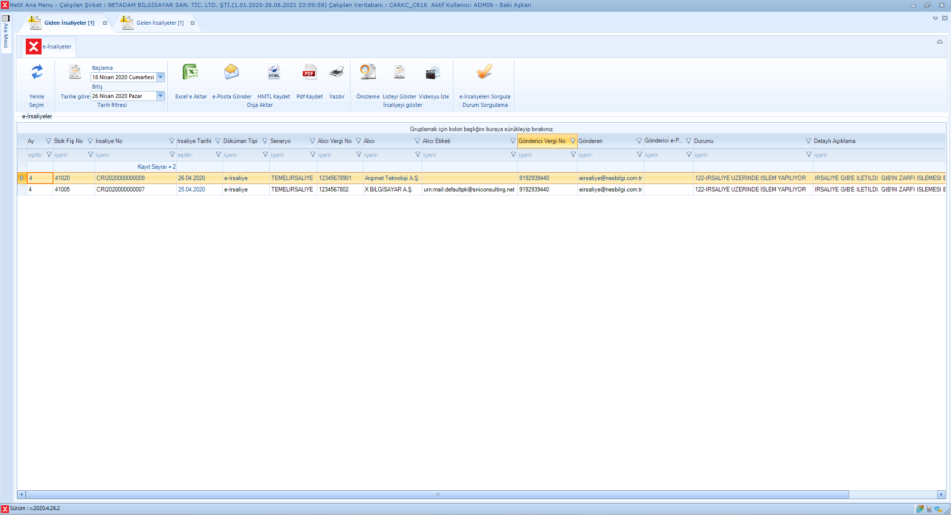 Giden İrsaliyeler Durum Sorgulama
