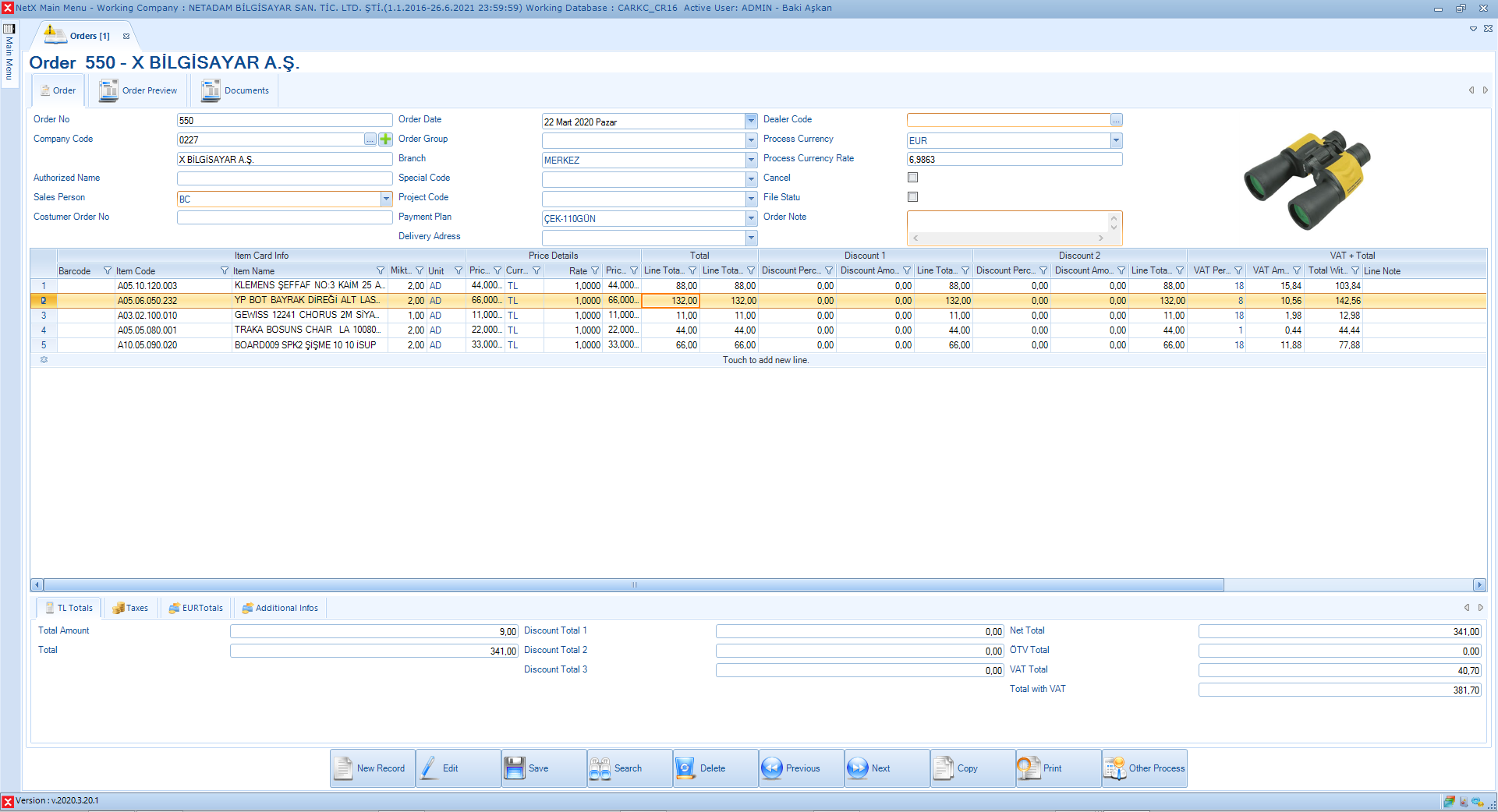 İngilizce Sipariş Giriş Ekranı