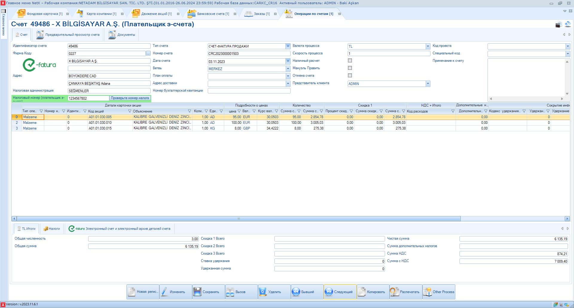 Rusça Fatura Giriş Örnek Ekranı