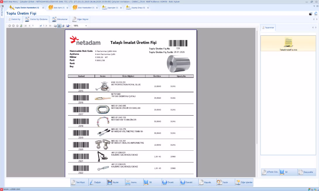 ERP sisteminde talaşlı imalat formu kullanımı