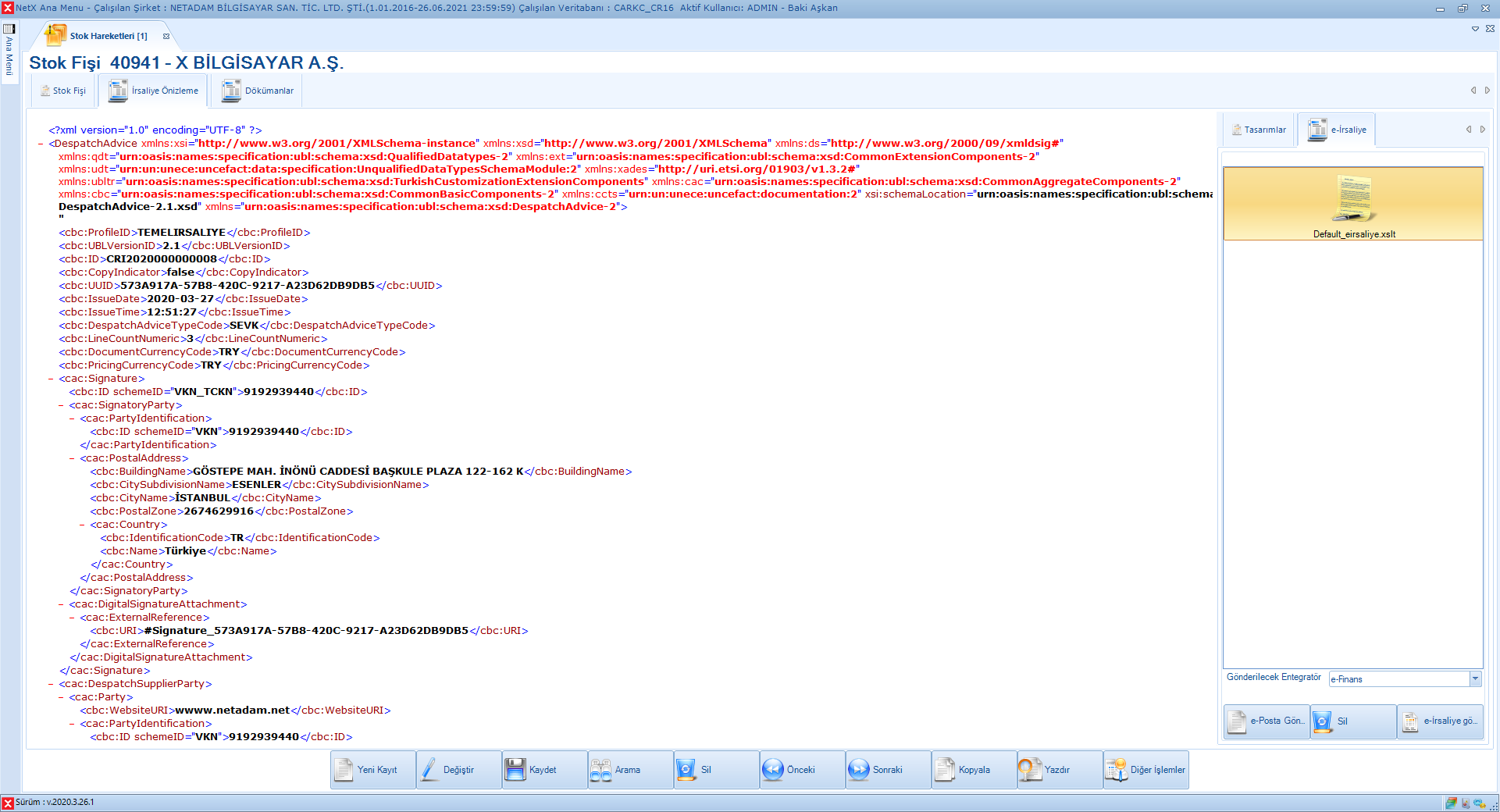 e-İrsaliye XML Gösterim